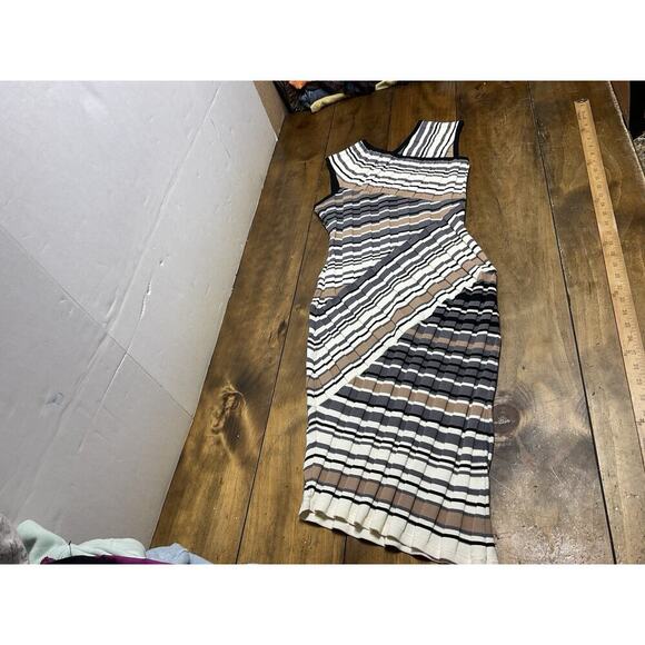 Milly Striped Ribbed Sleeveless Midi Dress Asymmetrical Hem Small NWT - Picture 13 of 14